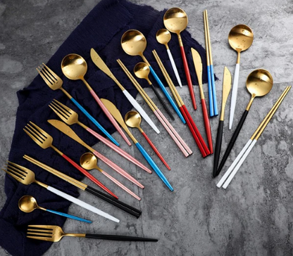 Luxury Gold and Silver Cutlery Set - 24 Stainless Steel Pieces