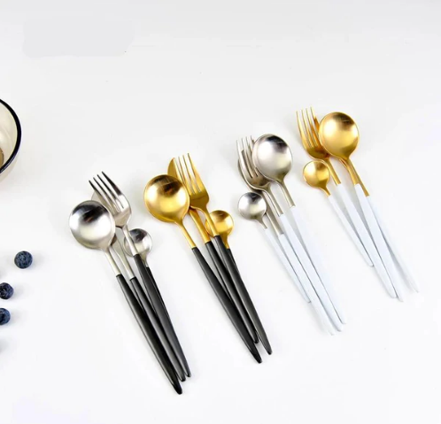 Luxury Gold and Silver Cutlery Set - 24 Stainless Steel Pieces