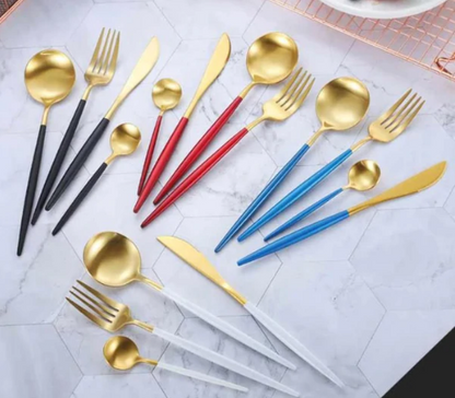 Luxury Gold and Silver Cutlery Set - 24 Stainless Steel Pieces
