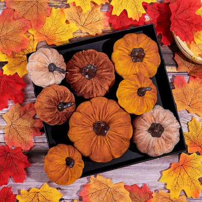 Autumn Pumpkin Decoration Set – 12 Velvet Finish Artificial Pumpkins