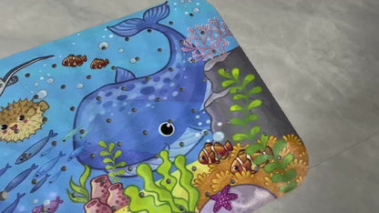 Non-Slip Bathtub Mat with Colorful Ocean Design and Suction Cups - Washable
