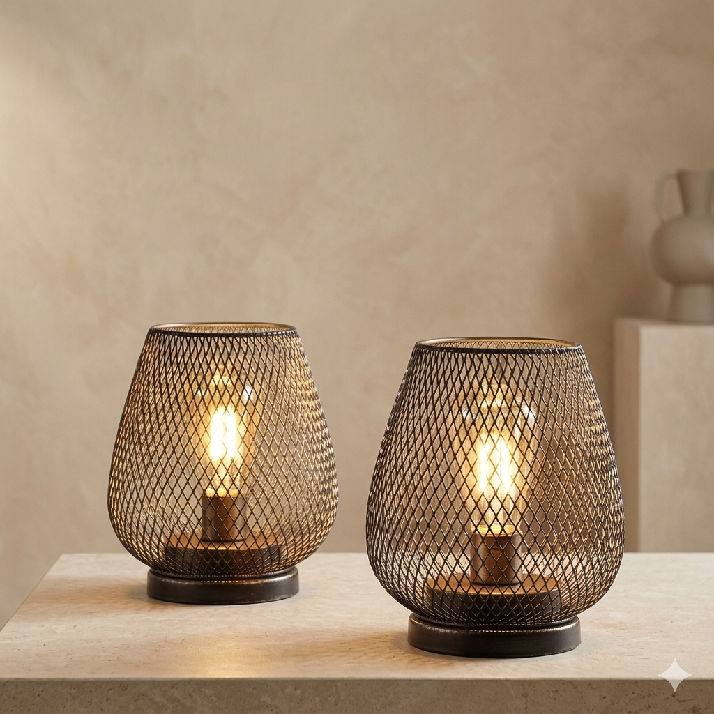 LED Table Lamp with Metal Mesh Design – Warm White, Rechargeable and Wireless