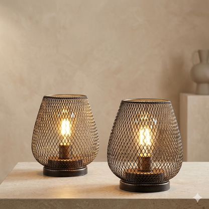 LED Table Lamp with Metal Mesh Design – Warm White, Rechargeable and Wireless