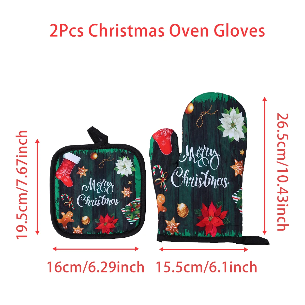 Festive Christmas Oven Mitts Set | Heat-Resistant Kitchen Gloves for Holidays