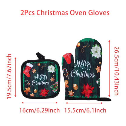 Festive Christmas Oven Mitts Set | Heat-Resistant Kitchen Gloves for Holidays