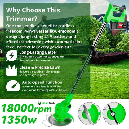 Adjustable Handle Cordless Garden Strimmer – 4-in-1 Tool