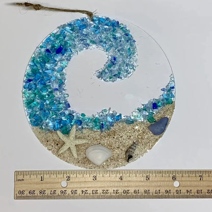 Ocean Wave Sun Catcher - Beach Decor with Sea Glass Design