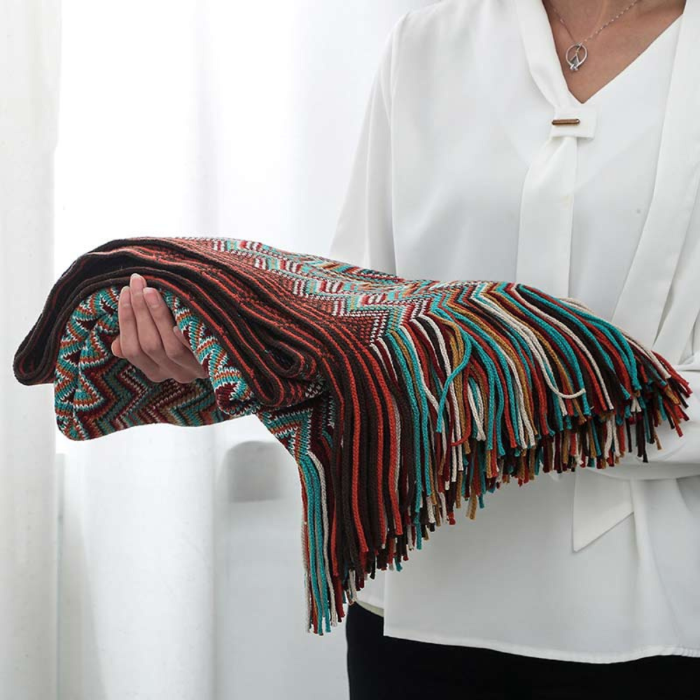 Vibrant Geometric Tasseled Throw Blanket for All Seasons