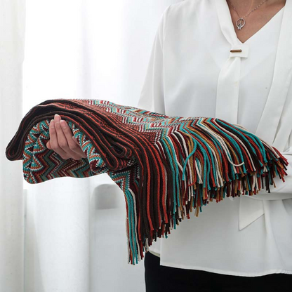 Vibrant Geometric Tasseled Throw Blanket for All Seasons
