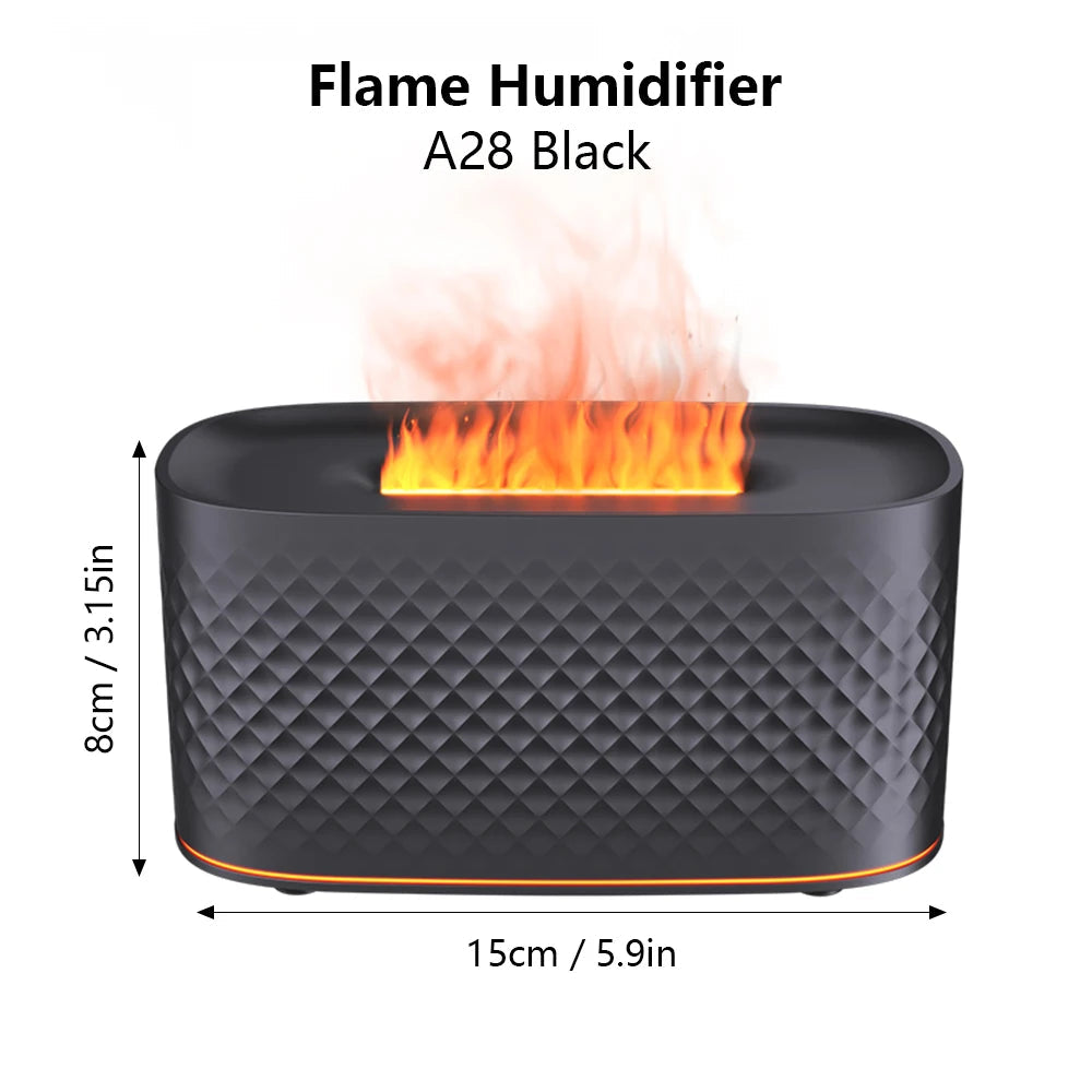 Ultrasonic Humidifier with LED Flame Effect, Timer & Auto Shut-Off - USB 5V Aromatherapy Diffuser
