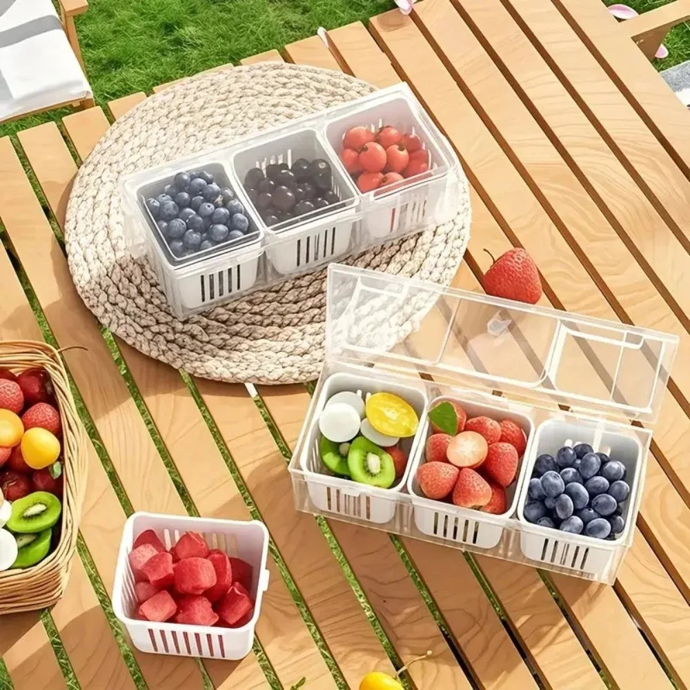 Divided Storage Container Set – 3-Piece Clear Bento Box for Fruits, Salads & Vegetables