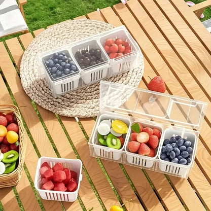 Divided Storage Container Set – 3-Piece Clear Bento Box for Fruits, Salads & Vegetables