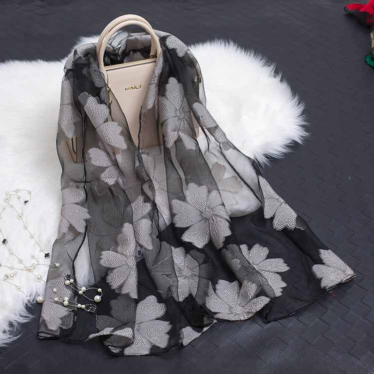 Silk Scarf Featuring Hollow Floral Design