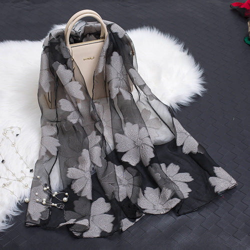 Silk Scarf Featuring Hollow Floral Design