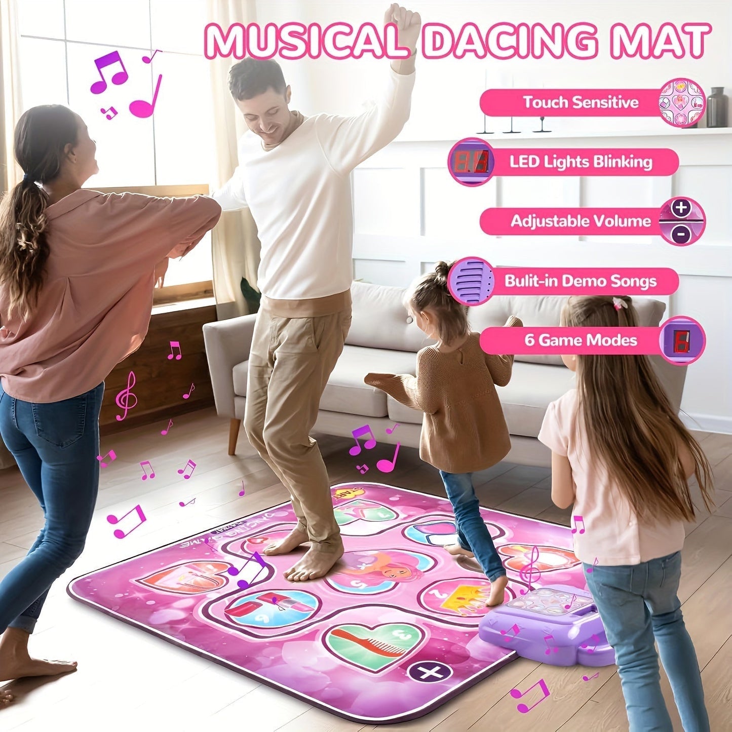 Children's Pink Dance Mat with Scoring Feature and Rhythm Game – No TV