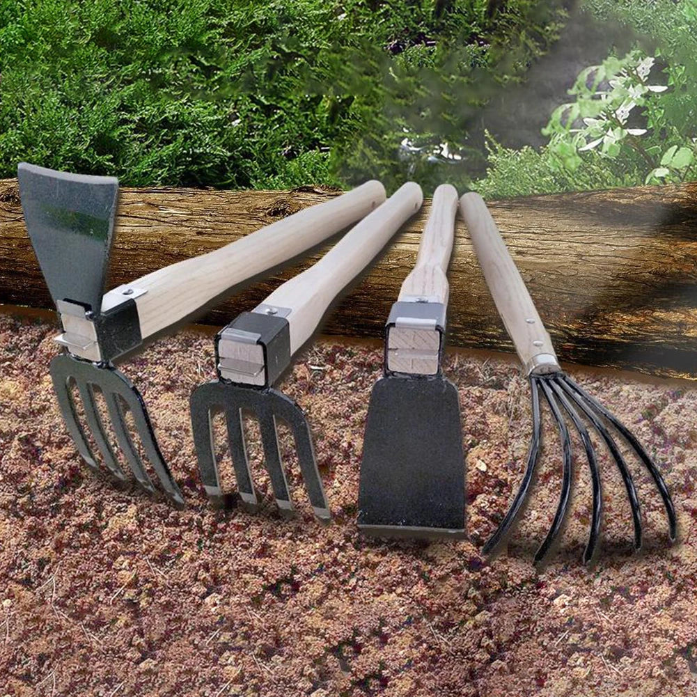 Garden Cultivator and Mini Hoe with 5 Tines | Carbon Steel | Wooden Handle | 38 × 21 × 8.5 cm