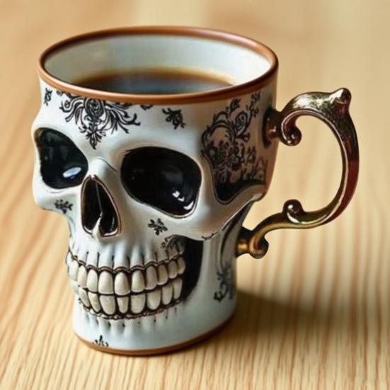 Artistic Hand-Painted Skull Mug – Gothic Nocturnal Decoration