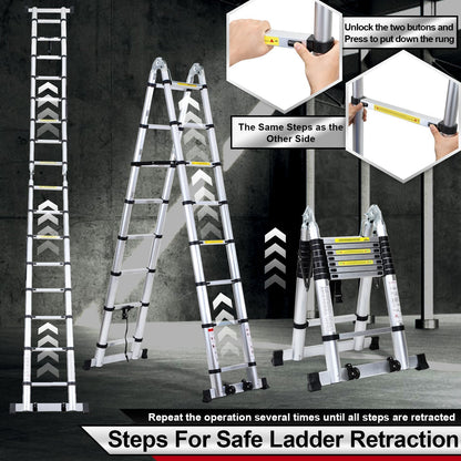 Folding Telescopic Ladder 5M with Wheels and Triangle Stabilizer