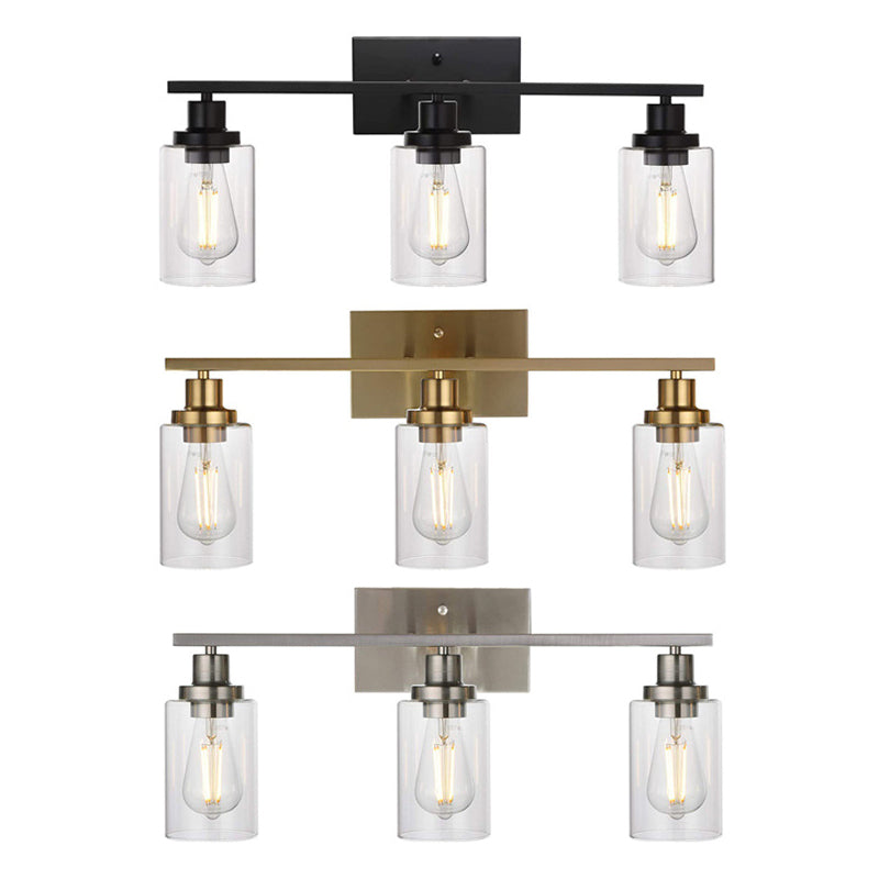 Retro Industrial Style Glass Vanity Light Fixture - 3-Light Cylinder Wall Sconce