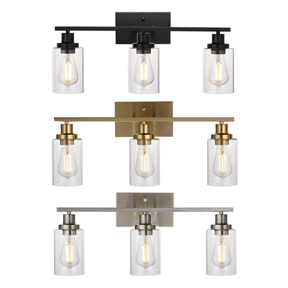Retro Industrial Style Glass Vanity Light Fixture - 3-Light Cylinder Wall Sconce