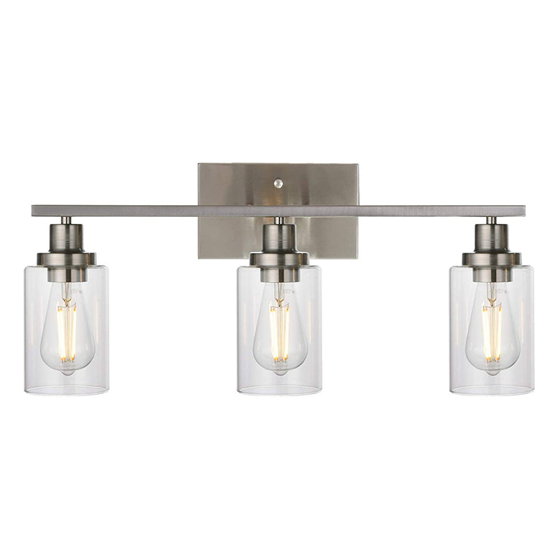Retro Industrial Style Glass Vanity Light Fixture - 3-Light Cylinder Wall Sconce
