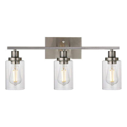 Retro Industrial Style Glass Vanity Light Fixture - 3-Light Cylinder Wall Sconce