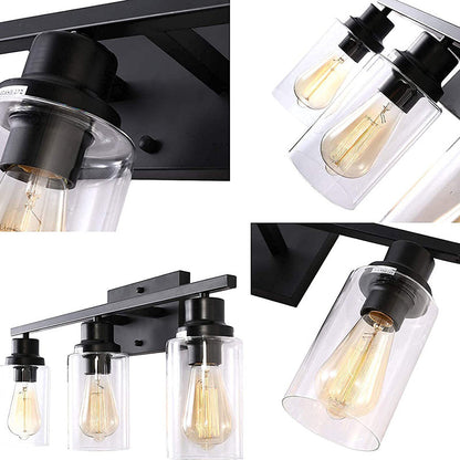 Retro Industrial Style Glass Vanity Light Fixture - 3-Light Cylinder Wall Sconce