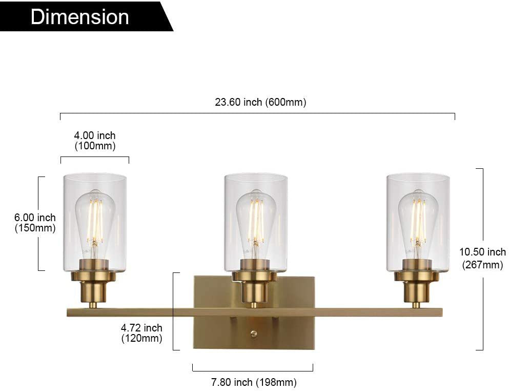Retro Industrial Style Glass Vanity Light Fixture - 3-Light Cylinder Wall Sconce