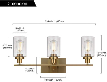 Retro Industrial Style Glass Vanity Light Fixture - 3-Light Cylinder Wall Sconce