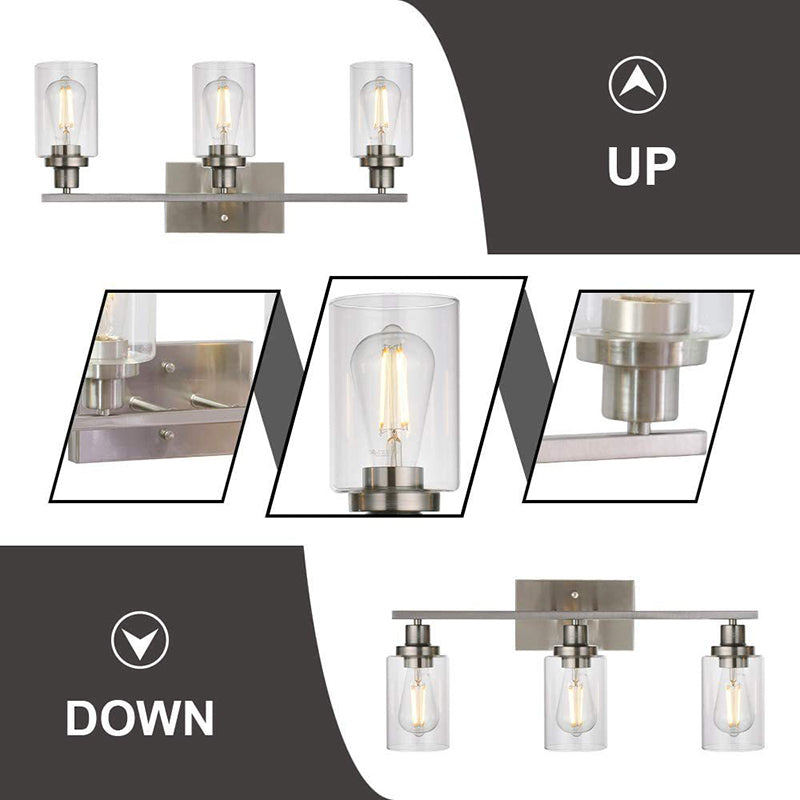 Retro Industrial Style Glass Vanity Light Fixture - 3-Light Cylinder Wall Sconce