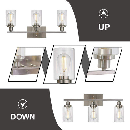 Retro Industrial Style Glass Vanity Light Fixture - 3-Light Cylinder Wall Sconce