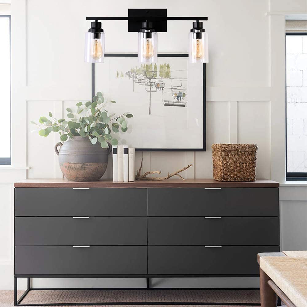 Retro Industrial Style Glass Vanity Light Fixture - 3-Light Cylinder Wall Sconce