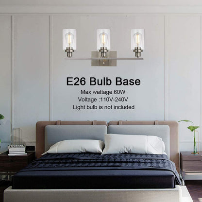 Retro Industrial Style Glass Vanity Light Fixture - 3-Light Cylinder Wall Sconce