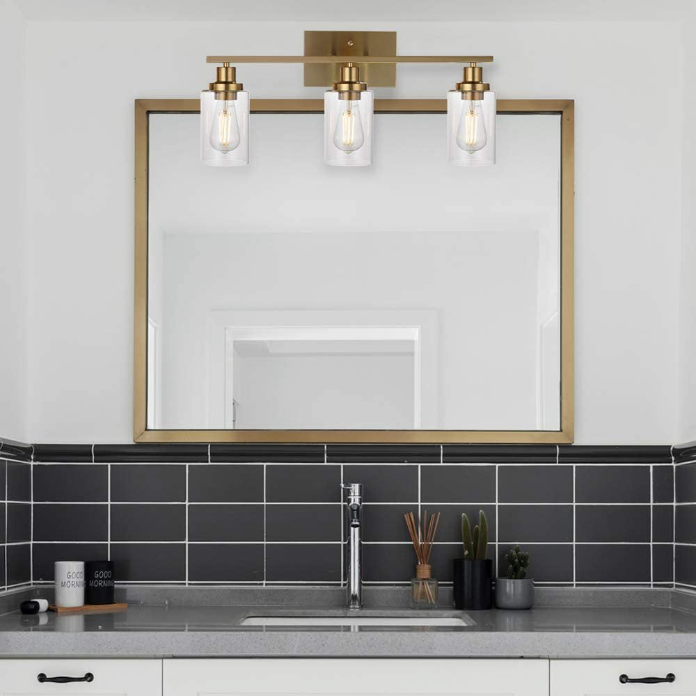 Retro Industrial Style Glass Vanity Light Fixture - 3-Light Cylinder Wall Sconce
