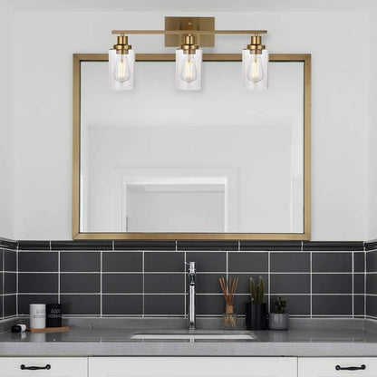 Retro Industrial Style Glass Vanity Light Fixture - 3-Light Cylinder Wall Sconce