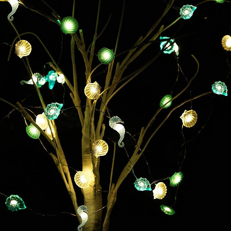 Ocean-Themed LED String Lights | 2m Length | 20 Bulbs | Shell & Starfish Design | Perfect for Birthdays, Parties & Kids' Rooms