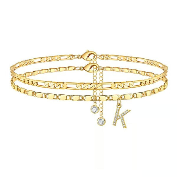 Customizable Layered Anklet | Adjustable & Hypoallergenic | Gold/Silver | 21.5 cm + 5 cm