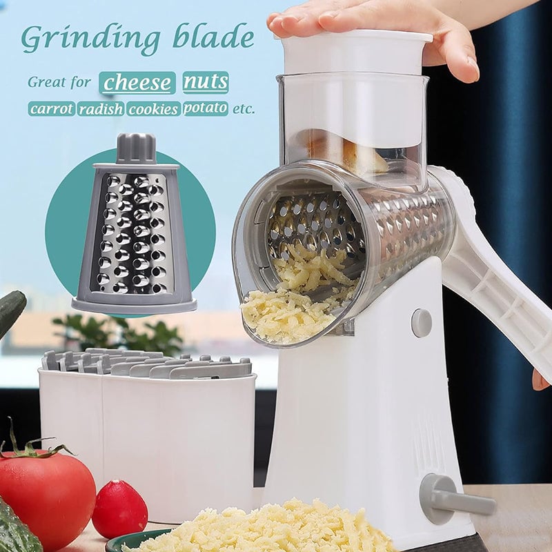 Rotating Cheese Grater and Slicer - 5-in-1 Kitchen Tool