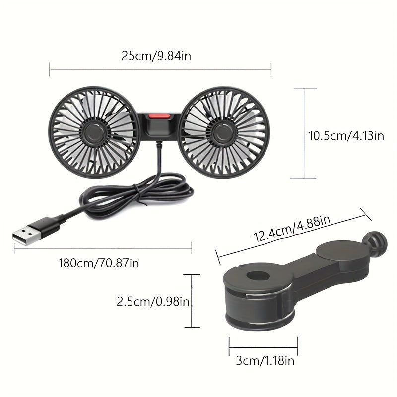 Compact Dual-Head Car Fan - 360° Rotating Air Conditioner with Strong Wind