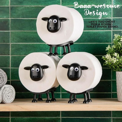 Sheep Design Toilet Paper Holder | Space-Saving & Sturdy | Black Resin