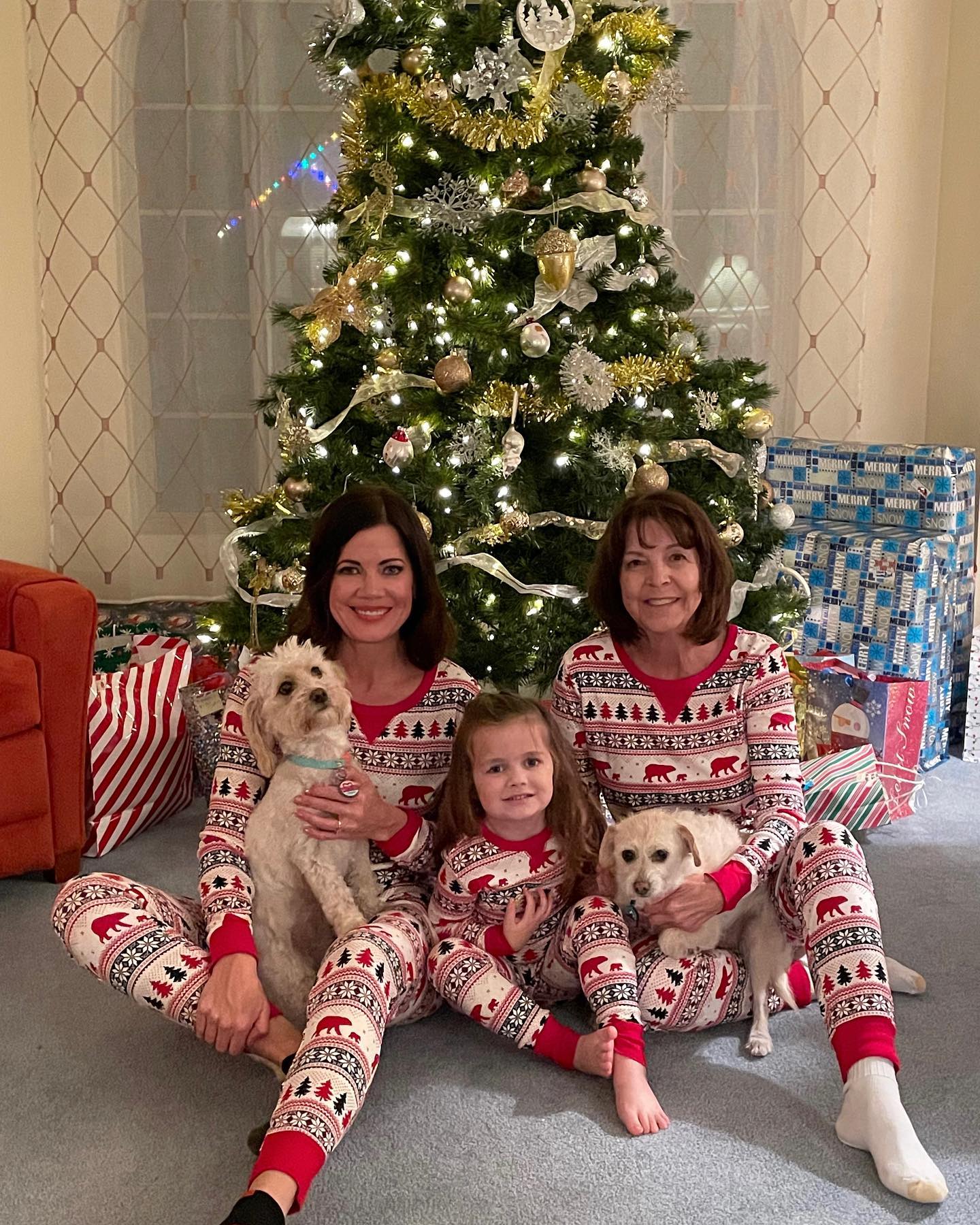 Cute Matching Family Christmas Pajamas with Christmas Tree and Bear Design