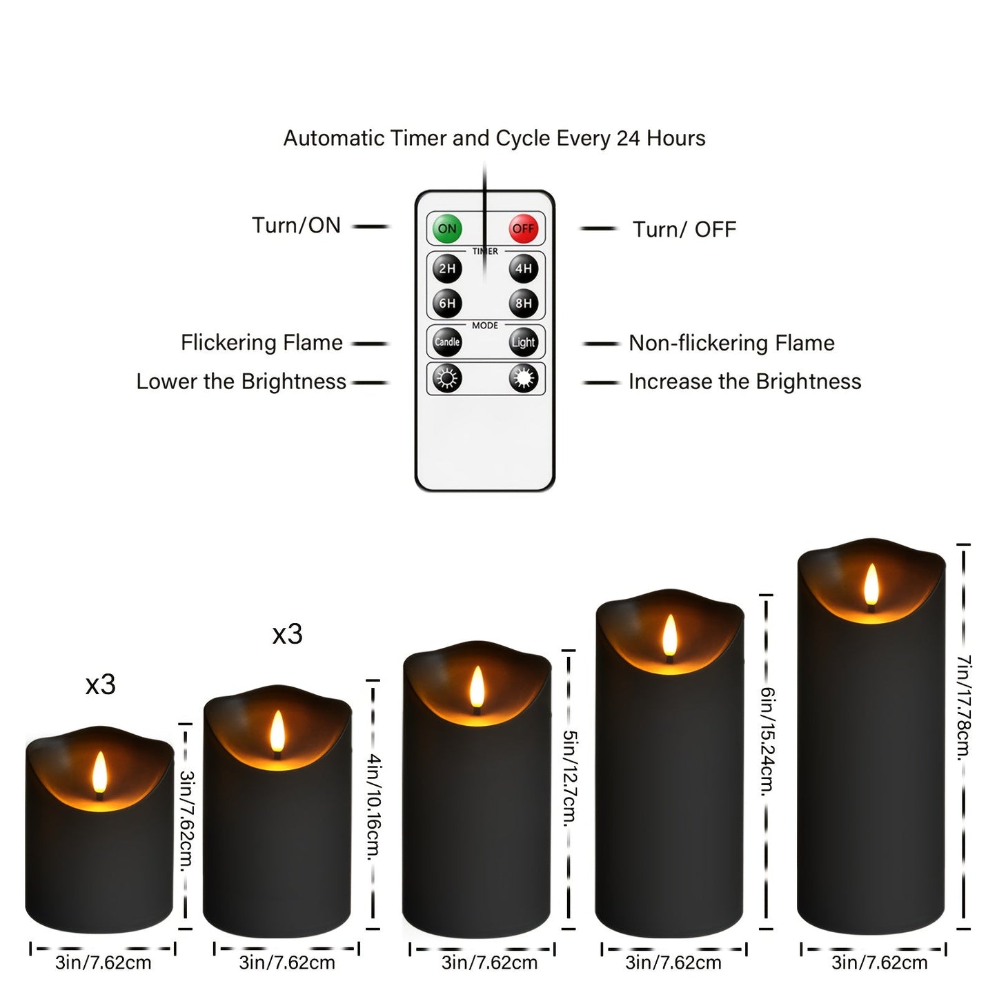 Set of 9 Flameless LED Candles with Remote and Glittery Finish