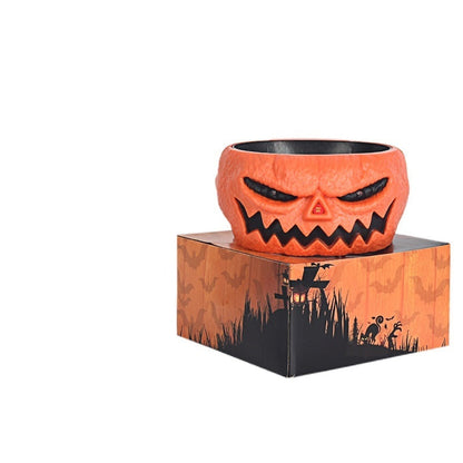 Halloween Motion Sensor Candy Bowl – Pumpkin Design with Skeleton Hand and Red Lights