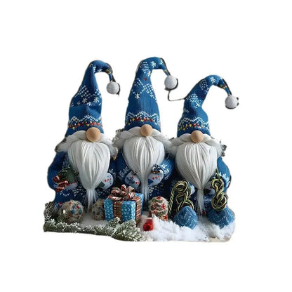 Set of 3 Blue Christmas Gnome Figurines | 18 cm Acrylic Table Decor for Living Room, Kitchen & Office
