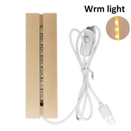 Rectangular LED Night Light with Wooden Base | USB Powered | Acrylic and Resin Display