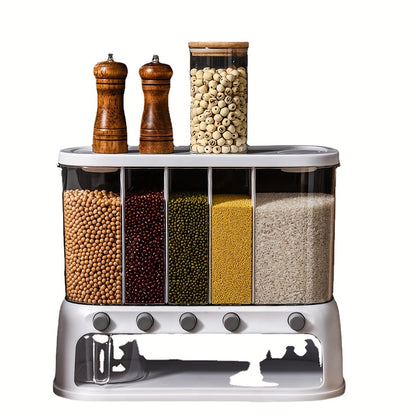 Multi-Compartment Dry Food Dispenser for Grains and Rice - Airtight Storage