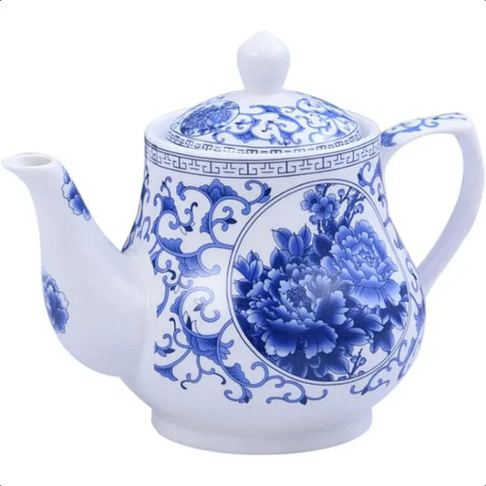 Elegant 26oz Ceramic Teapot in Blue and White for Home or Office