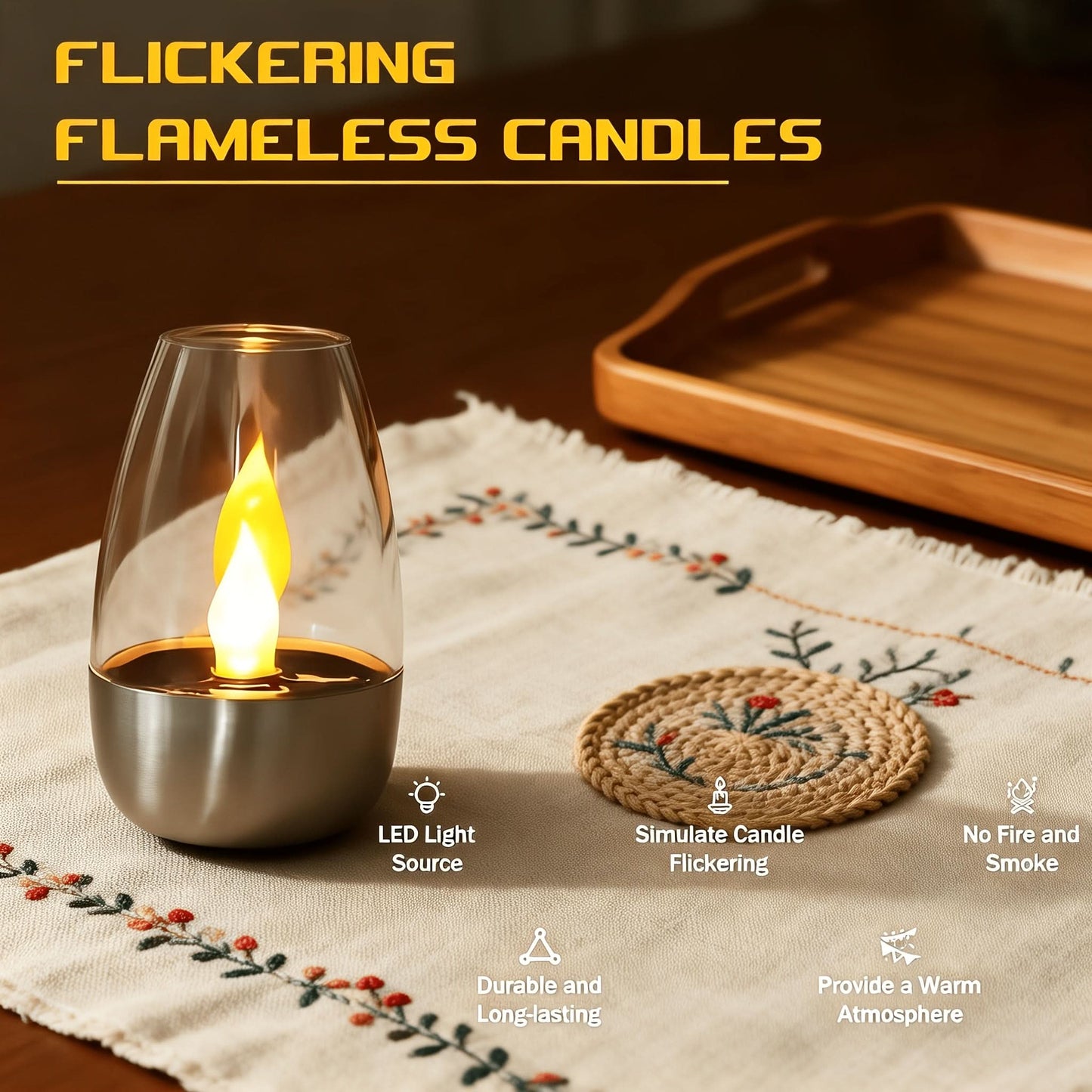 Solar Garden Light – Candle Design with Flame Effect