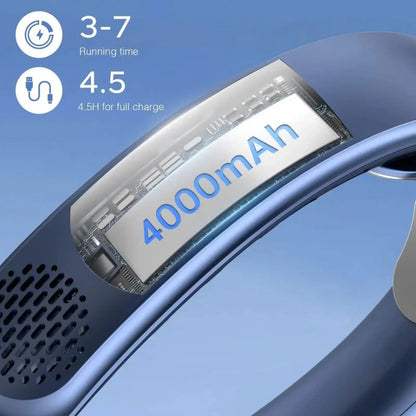Portable Neck Fan with 4-Speed Turbo Airflow | Rechargeable 4000mAh Battery | Bladeless Design with LED Display