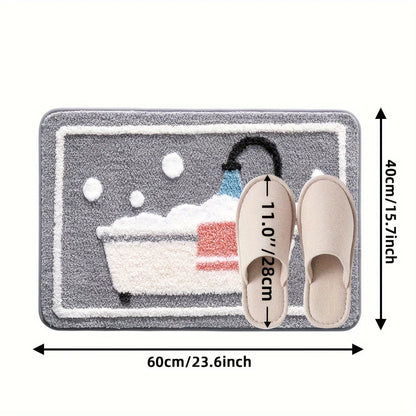 Soft, Water-Absorbent Rectangular Bath Mat with Non-Slip TPR Backing – 2.5 cm Thick, Machine Washable